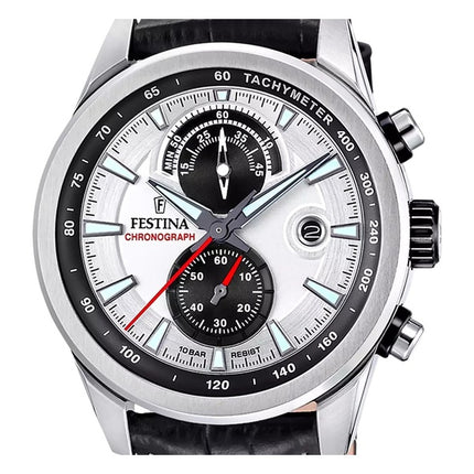 Festina Timeless Chronograph Leather Strap Silver Dial Quartz F20695-1 100M Men's Watch