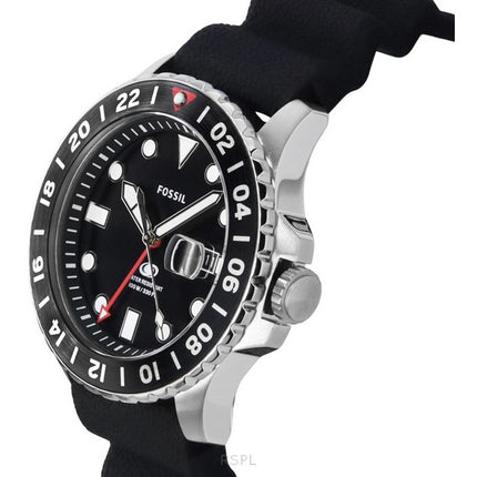 Fossil Blue GMT Silicone Strap Black Dial Quartz FS6036 100M Men's Watch