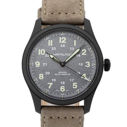 Hamilton Khaki Field Titanium Leather Strap Grey Dial Automatic H70215880 100M Men's Watch