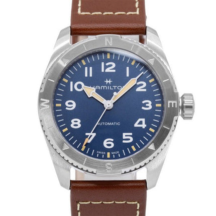 Hamilton Khaki Field Expedition Leather Strap Blue Dial Automatic H70225540 100M Men's Watch