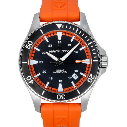 Hamilton Khaki Navy Scuba Orange Rubber Strap Black Dial Automatic H82395331 100M Men's Watch