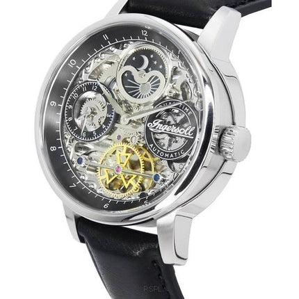 Ingersoll The Jazz Sun and Moon Phase Leather Strap Skeleton Silver Dial Automatic I07701 Men's Watch