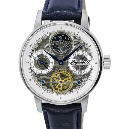 Ingersoll The Jazz Sun and Moon Phase Leather Strap Skeleton Silver Dial Automatic I07702 Men's Watch