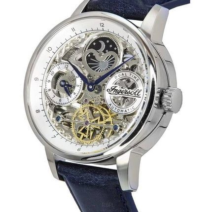 Ingersoll The Jazz Sun and Moon Phase Leather Strap Skeleton Silver Dial Automatic I07702 Men's Watch