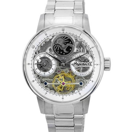 Ingersoll The Jazz Sun and Moon Phase Stainless Steel Skeleton Silver Dial Automatic I07703 Men's Watch