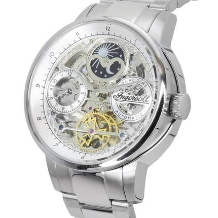 Ingersoll The Jazz Sun and Moon Phase Stainless Steel Skeleton Silver Dial Automatic I07703 Men's Watch