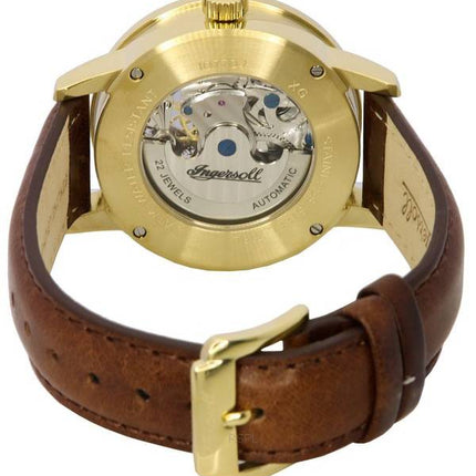 Ingersoll The Jazz Moon Phase Leather Strap Skeleton Gold Dial Automatic I07704 Men's Watch