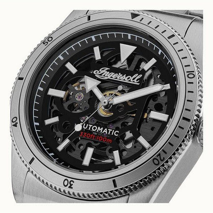 Ingersoll The Scovill Brown Leather Strap Black Skeleton Dial Automatic I13901 100M Men's Watch