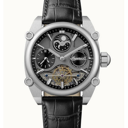 Ingersoll The Varsity Sun And Moon Phase Leather Strap Skeleton Grey Dial Automatic I15402 Men's Watch