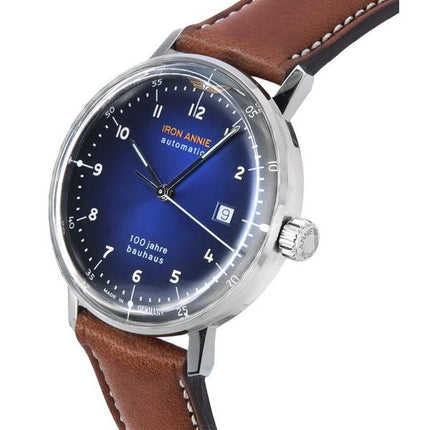 Iron Annie Bauhaus Brown Leather Strap Blue Dial Automatic 50563 Men's Watch