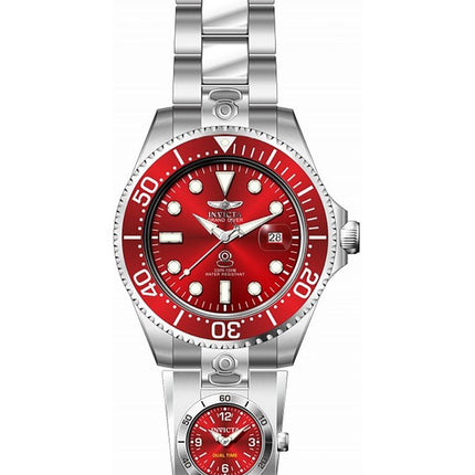 Invicta Pro Diver Dual Time Stainless Steel Red Dial Automatic 45814 100M Men's Watch