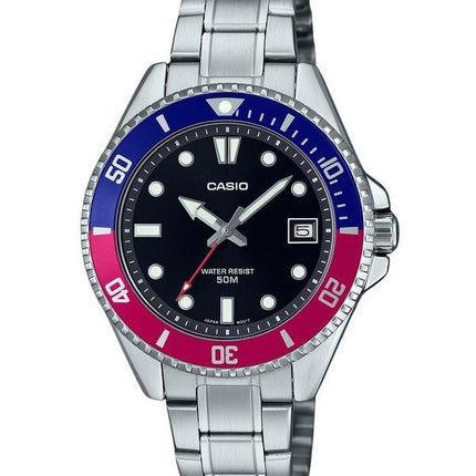 Casio Standard Analog Pepsi Bezel Stainless Steel Black Dial Quartz MDV-10D-1A3 Men's Watch