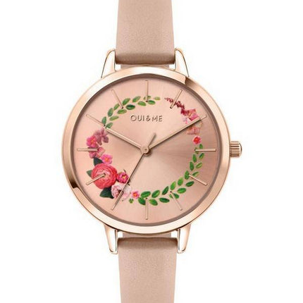 Oui & Me Fleurette Rose Gold Sunray Dial Leather Strap Quartz ME010038 Women's Watch