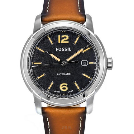 Fossil Heritage Luggage Leather Strap Black Dial Automatic ME3233 Mens Watch