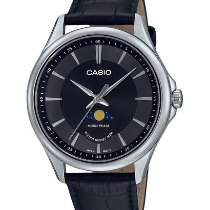 Casio Standard Analog Moon Phase Leather Strap Black Dial Quartz MTP-M100L-1A Men's Watch