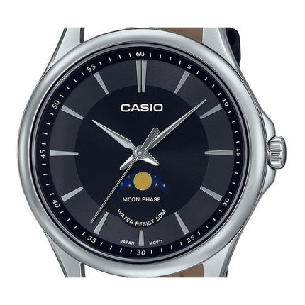 Casio Standard Analog Moon Phase Leather Strap Black Dial Quartz MTP-M100L-1A Men's Watch