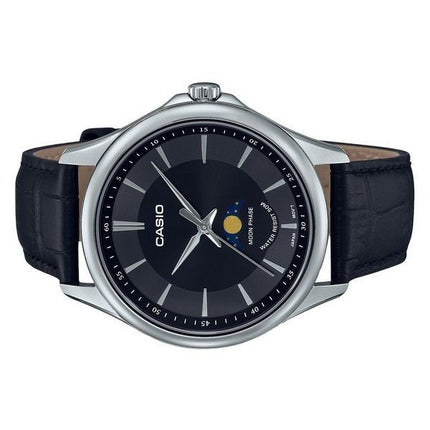 Casio Standard Analog Moon Phase Leather Strap Black Dial Quartz MTP-M100L-1A Men's Watch