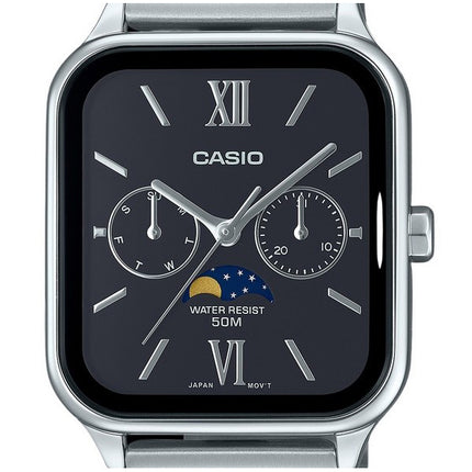 Casio Standard Analog Moon Phase Stainless Steel Black Dial Quartz MTP-M305D-1A2V Men's Watch