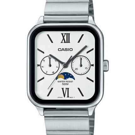 Casio Standard Analog Moon Phase Stainless Steel White Dial Quartz MTP-M305D-7A2V Men's Watch