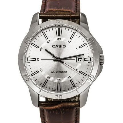 Casio Standard Analog Brown Leather Strap Silver Dial Quartz MTP-V004L-7C Men's Watch