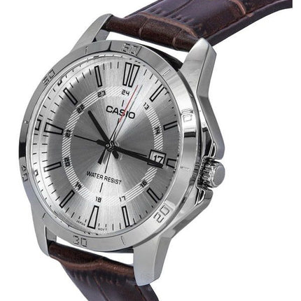 Casio Standard Analog Brown Leather Strap Silver Dial Quartz MTP-V004L-7C Men's Watch