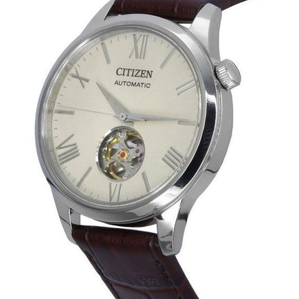 Citizen Calf Leather Strap Open Heart Ivory Dial Automatic NH9130-17A Men's Watch