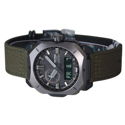 Casio ProTrek Analog Digital Green Cordura Cloth Strap Grey Dial Tough Solar PRW-6900YB-3 100M Men's Watch