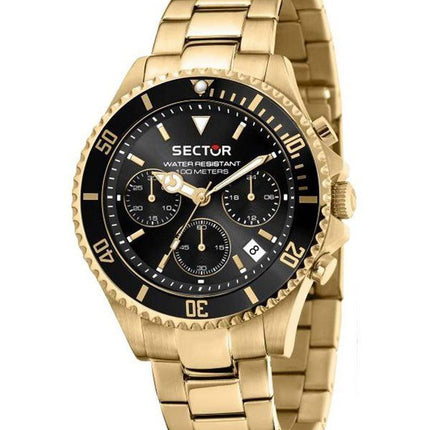 Sector 230 Gold Metallic Multifunction Black Dial Quartz R3273661028 100M Men's Watch With Gift Set