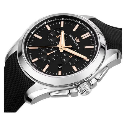 Philip Watch Amalfi Chronograph Leather Strap Black Dial Quartz R8271618002 100M Men's Watch