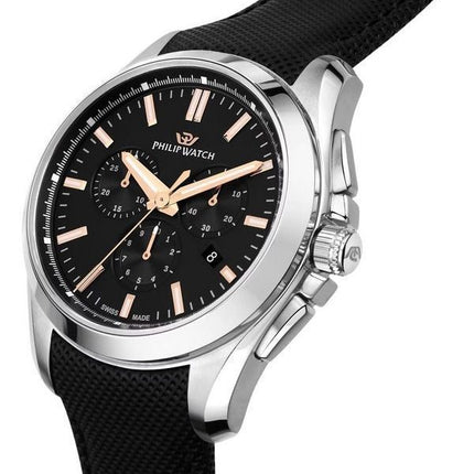 Philip Watch Amalfi Chronograph Leather Strap Black Dial Quartz R8271618002 100M Men's Watch