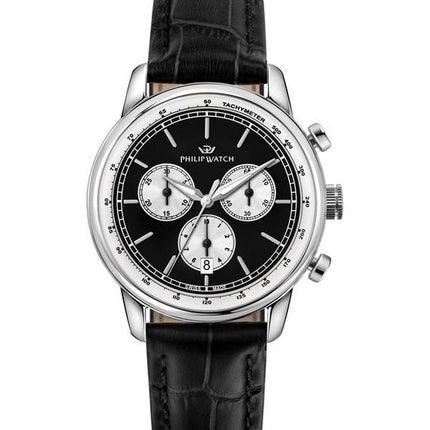 Philip Watch Anniversary Chronograph Leather Strap Black Dial Quartz R8271650002 100M Men's Watch