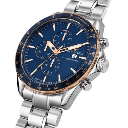 Philip Watch Blaze Chronograph Stainless Steel Blue Dial Quartz R8273995006 100M Men's Watch