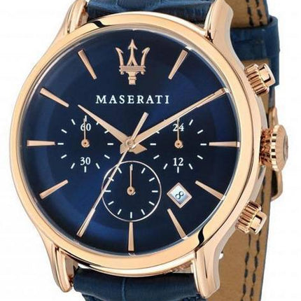 Maserati Epoca Chronograph Blue Dial Leather Strap Quartz R8871618013 100M Men's Watch