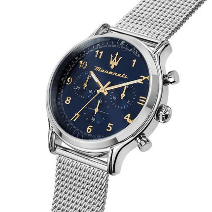 Maserati Epoca Limited Edition Chronograph Stainless Steel Mesh Blue Dial Quartz R8873618022 100M Men's Watch
