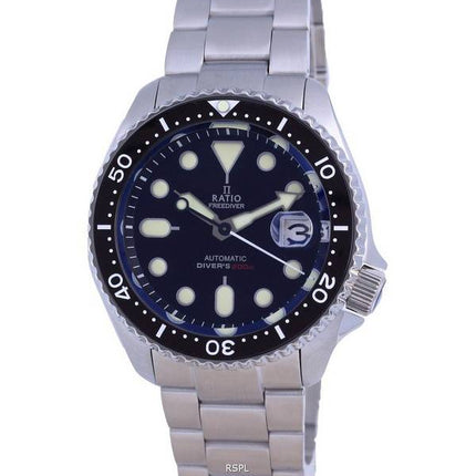 Ratio FreeDiver Black Dial Sapphire Crystal Stainless Steel Automatic RTB200 200M Men's Watch