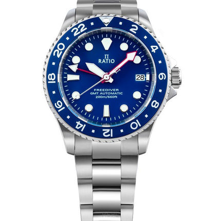 Ratio FreeDiver GMT Series Sapphire Stainless Steel Blue Dial Automatic RTF053 200M Men's Watch