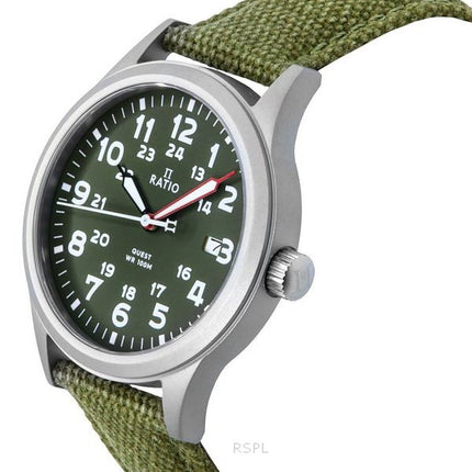 Ratio Quest Men's Field Watch Sapphire Canvas Strap Khaki Green Dial Quartz RTQ029 100M Lewis And Clark Edition