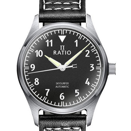 Ratio Skysurfer Pilot Black Textured Dial Leather Automatic RTS303 200M Men's Watch