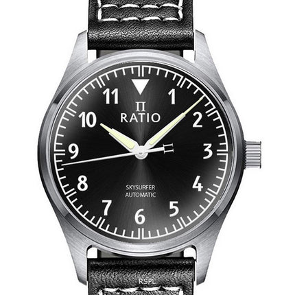 Ratio Skysurfer Pilot Black Sunray Dial Leather Automatic RTS305 200M Men's Watch