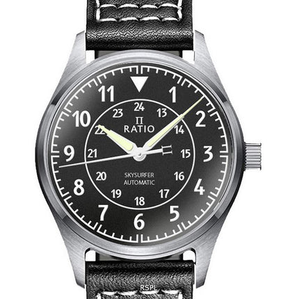 Ratio Skysurfer Pilot Black Textured Dial Leather Automatic RTS310 200M Men's Watch