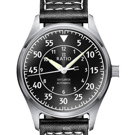 Ratio Skysurfer Pilot Black Sunray Dial Leather Automatic RTS321 200M Men's Watch