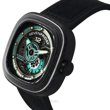 Sevenfriday P-Series Jade Carbon Grey And Blue Skeleton Dial Automatic PS3/01 SF-PS3-01 100M Men's Watch