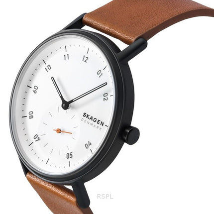 Skagen Kuppel Brown Leather Strap White Dial Quartz SKW6889 Men's Watch