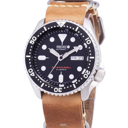 Seiko Automatic SKX007J1-LS18 Diver's 200M Japan Made Brown Leather Strap Men's Watch