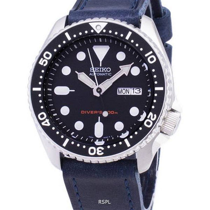 Seiko Automatic SKX007K1-LS13 Diver's 200M Dark Blue Leather Strap Men's Watch