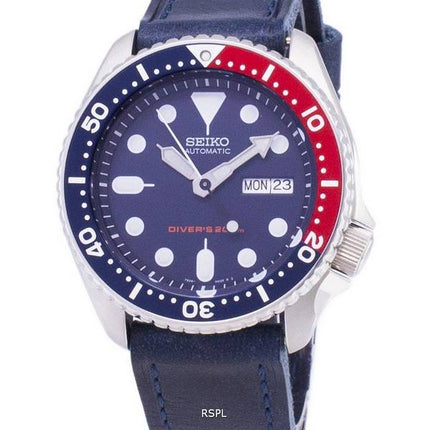 Seiko Automatic SKX009K1-LS13 Diver's 200M Dark Blue Leather Strap Men's Watch