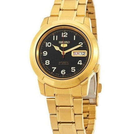 Seiko 5 Gold Tone Stainless Steel Black Dial 21 Jewels Automatic SNKK40J1 Men's Watch