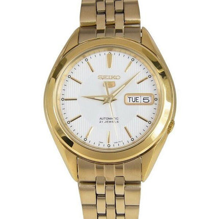Seiko 5 Gold Tone Stainless Steel White Dial 21 Jewels Automatic SNKL26K1 Men's Watch