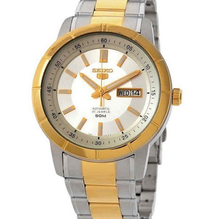 Seiko 5 Two Tone Stainless Steel Silver Dial 21 Jewels Automatic SNKN58K1 Men's Watch