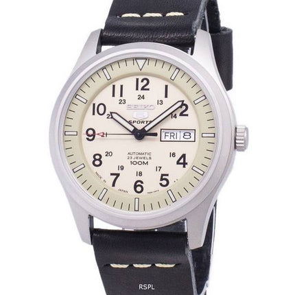 Seiko 5 Sports SNZG07J1-LS13 Military Japan Made Black Leather Strap Men's Watch